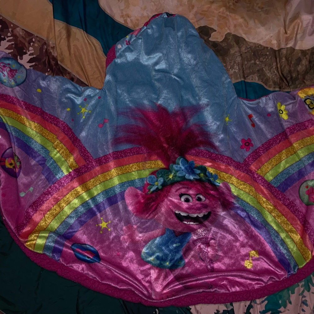Girls Trolls like new poncho style blanket w snap button & hood OUT OF STOCK